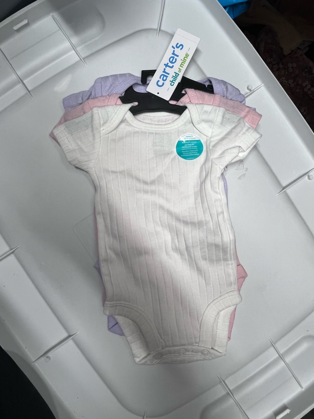 Carter's White Ribbed Baby One-Piece with Pastel Pink & Lavender Set